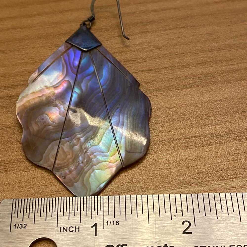 Beautiful vintage 925 sterling silver abalone shell dangle earrings - Picture 4 of 7